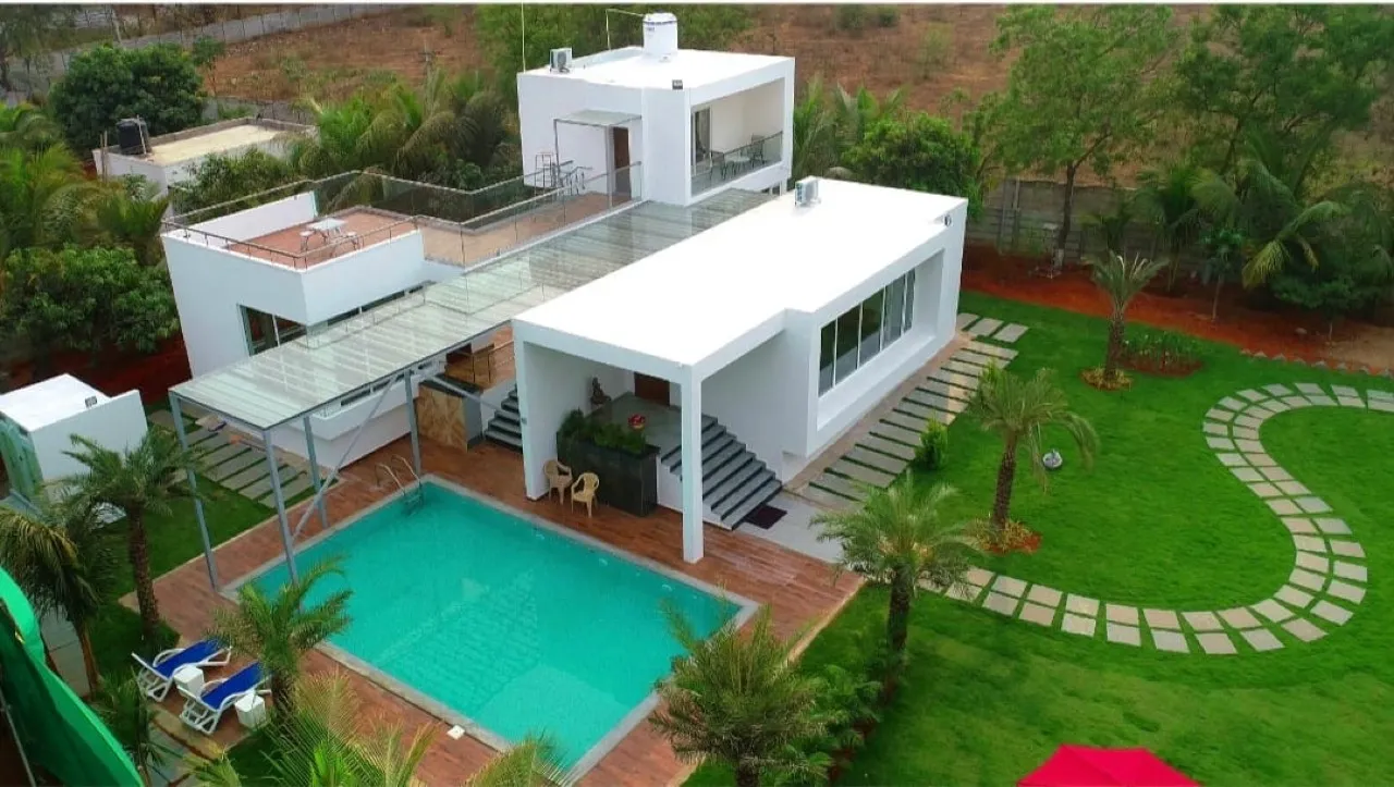 Aerial view of the farmhouse at Sky farm house, Moinabad