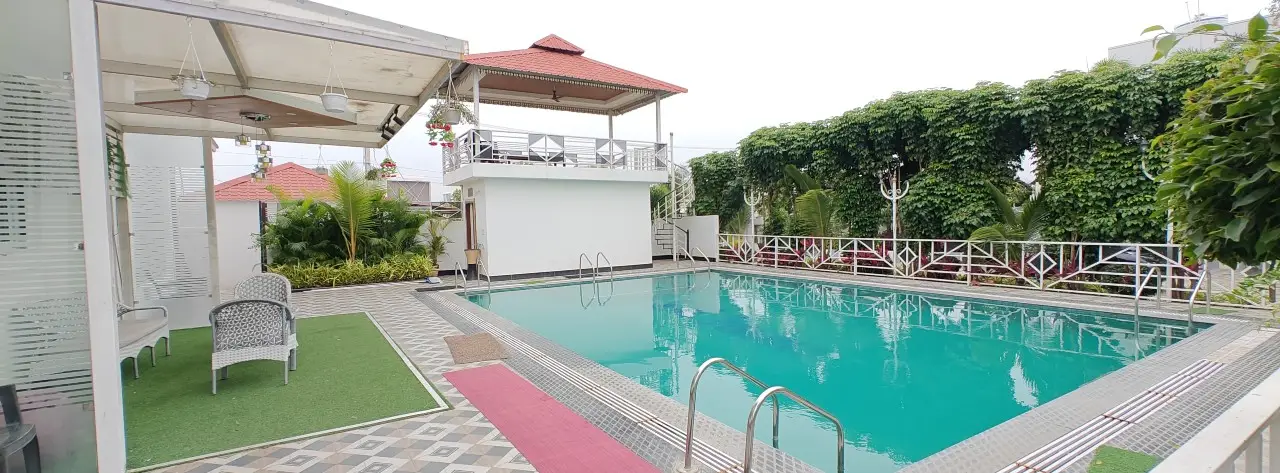 Private swimming pool at AV Farm stay, Venkatapur, Moinabad