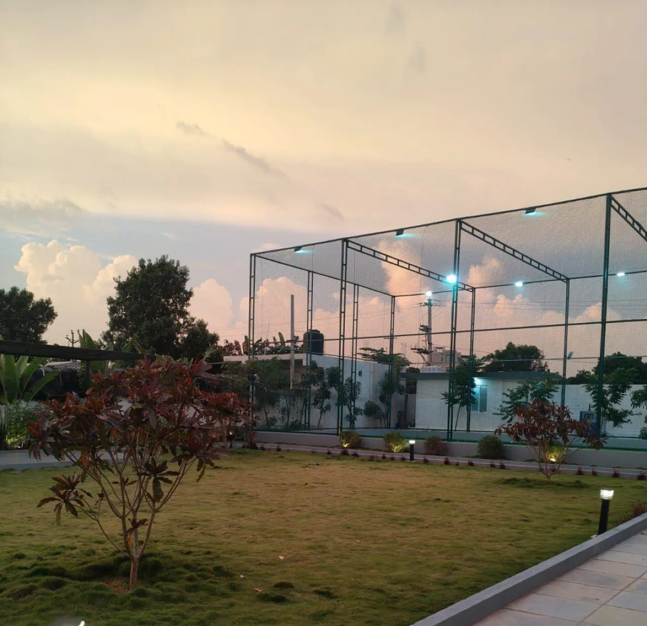 Box cricket area at Sunrises farm stay with Boxcricket, Moinabad